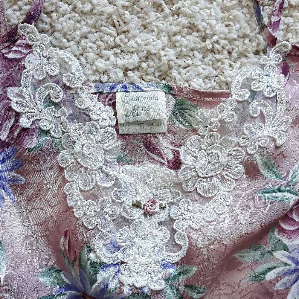 80s California Miss Floral Slip Dress Lingerie - Picture 2 of 8